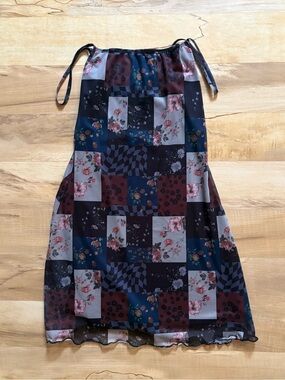 SHEIN Patchwork Floral Mini Dress in Navy, Burgundy, Gray, Black